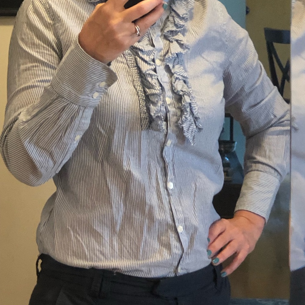 J. Crew White Ruffled Button Down Shirt